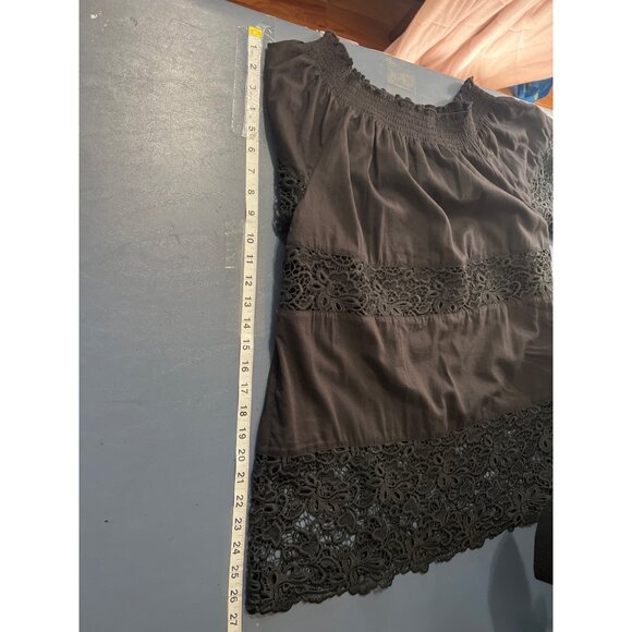 Whimsigoth Off-Shoulder Black Top Lace Trim Small Fairy Grunge Witchy - Picture 2 of 11